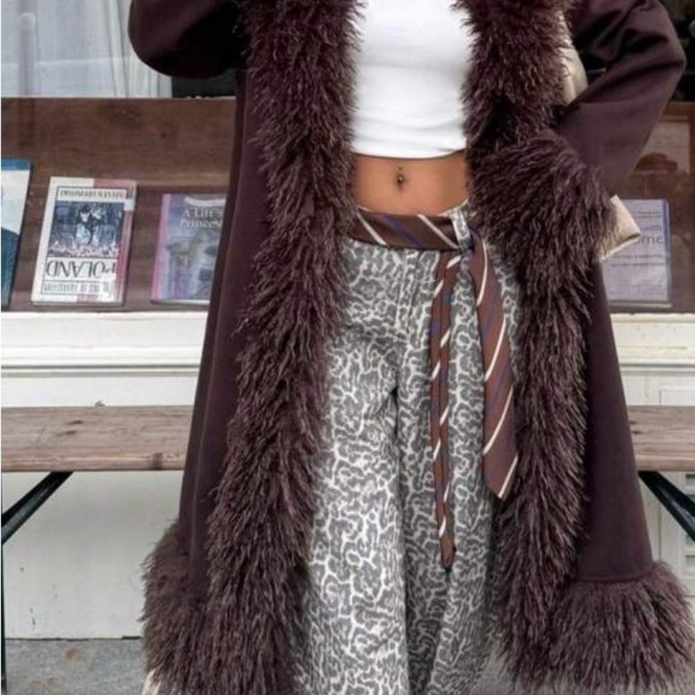 Brown Faux Fur Trim Coat - Picture 6 of 11
